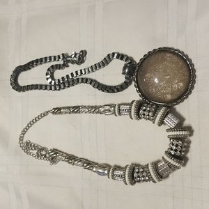 2 Necklaces, 22" CZ's & silvertone, 24" Faux Rutilated Quartz lg. box chain C#21